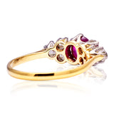 Antique, Edwardian Cabochon Ruby and Diamond Ring, 18ct Yellow Gold and Platinum rear view