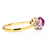 Antique, Edwardian Cabochon Ruby and Diamond Ring, 18ct Yellow Gold and Platinum side view
