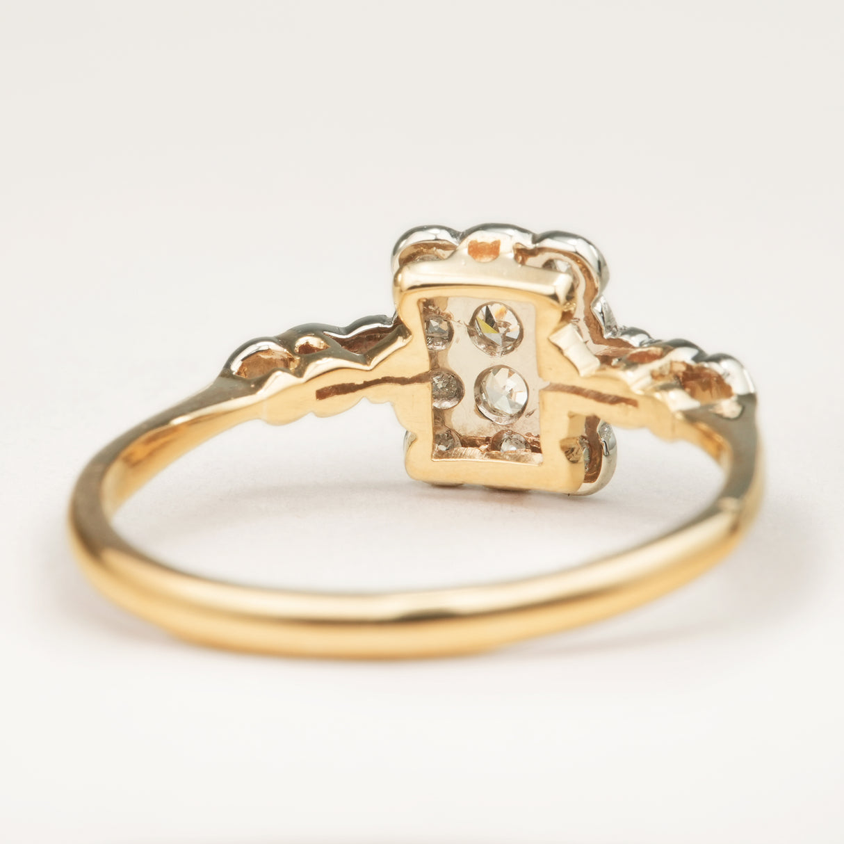 Antique, Edwardian diamond panel cluster engagement ring back