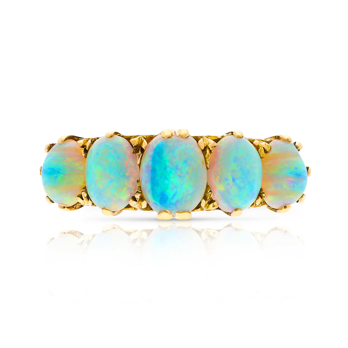 Antique, Edwardian, Five Stone Opal Ring, 18ct Yellow Gold