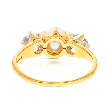 Antique, Edwardian, Natural Pearl and Diamond Three Stone Ring by Tiffany & Co.