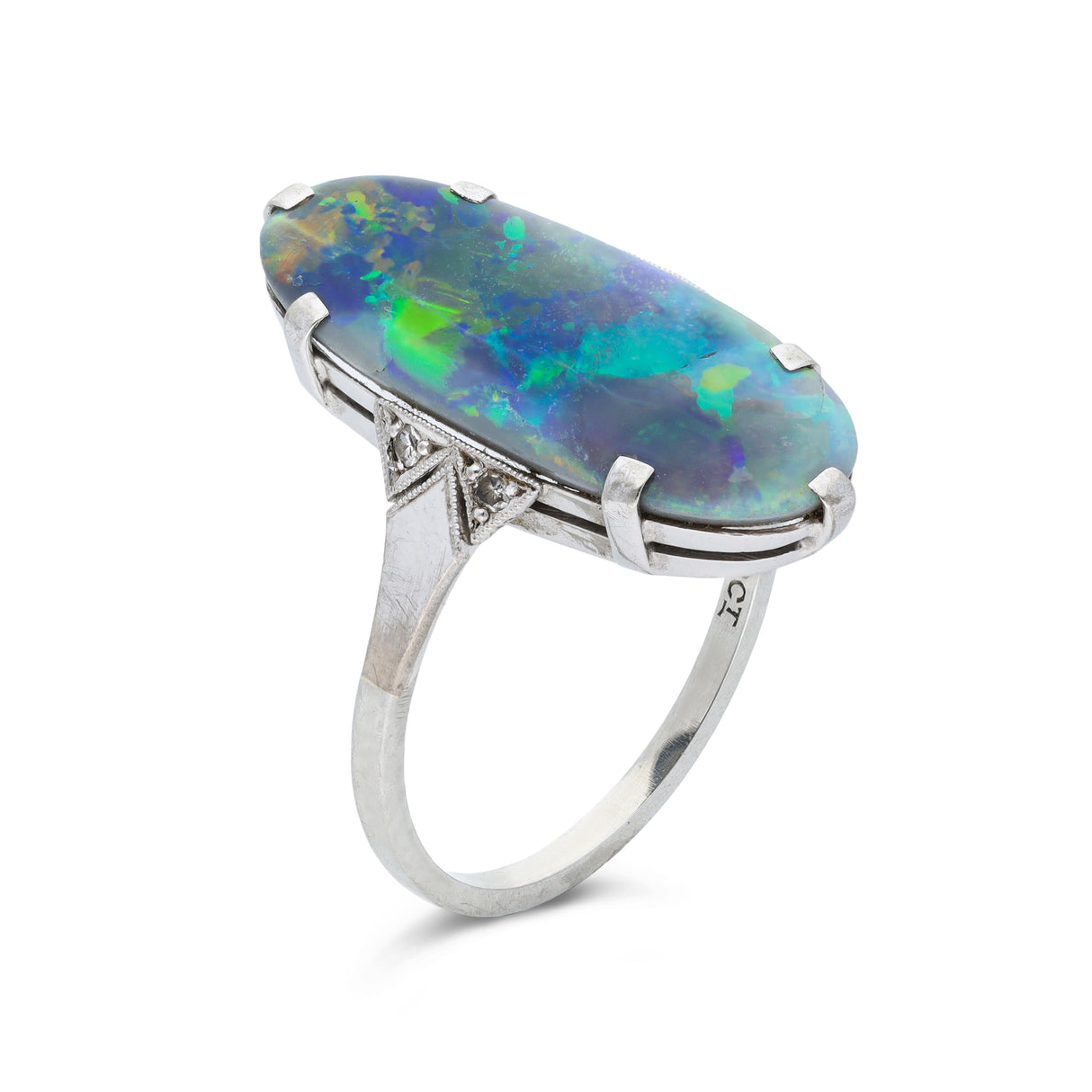 Antique, Edwardian, opal cocktail ring, 18ct white gold