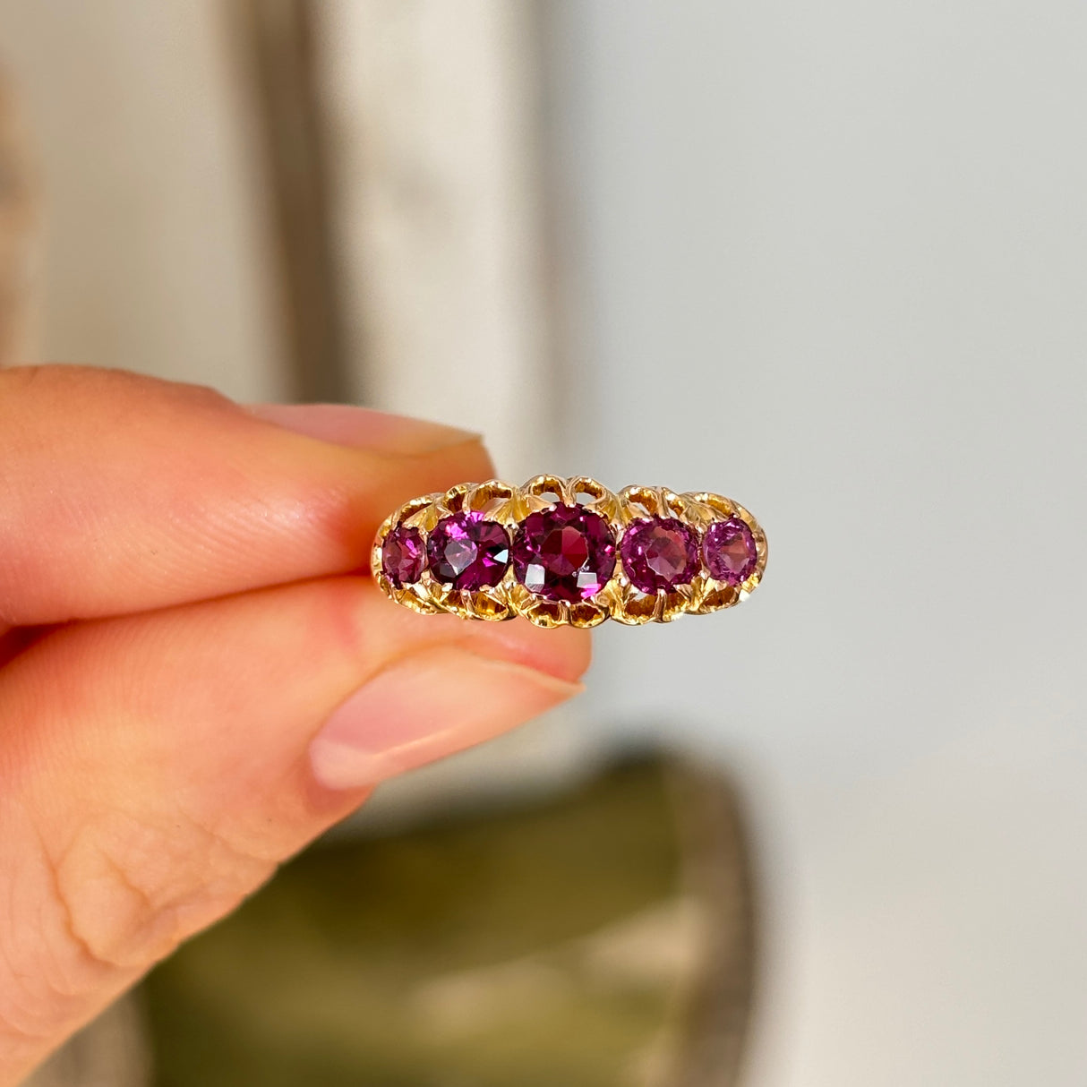 Antique, Edwardian garnet five-stone ring