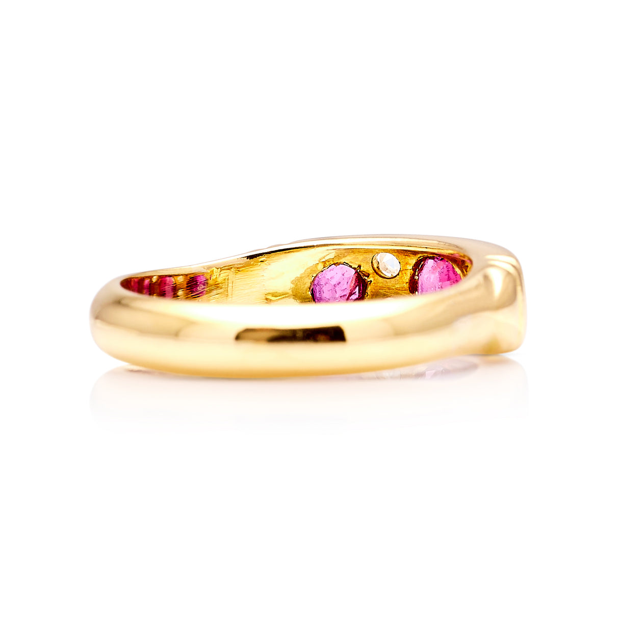 Antique, Edwardian ruby & diamond three-stone ring back
