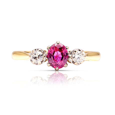 Antique, Edwardian ruby & diamond three-stone ring