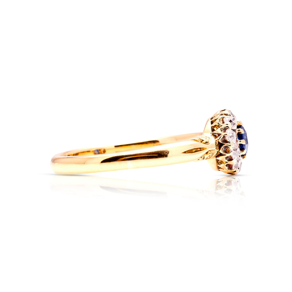 Antique, Edwardian sapphire & diamond cluster ring side view