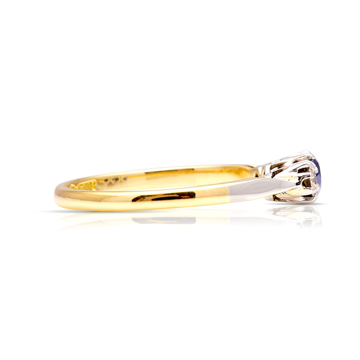 Antique, Edwardian sapphire and diamond three-stone ring side