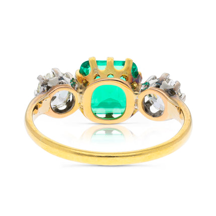 Antique, Emerald and Diamond Three Stone Engagement Ring