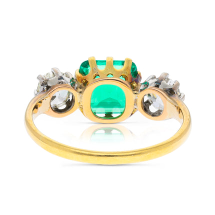Antique, Emerald and Diamond Three Stone Engagement Ring