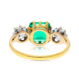 Victorian, emerald & diamond three-stone ring, 18ct yellow gold