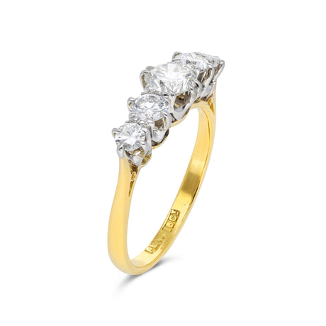 Antique five stone diamond ring, side view.