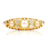 Antique, Edwardian pearl and diamond half hoop ring, 18ct yellow gold