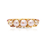 Antique, Victorian Pearl and Diamond Half Hoop Ring, 18ct Yellow Gold front view