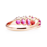 Five stone pink sapphire and yellow gold ring, back view