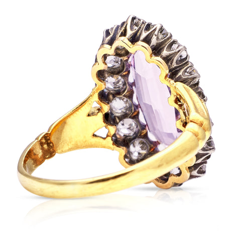 Antique, Belle Époque Pink Topaz and Diamond Cluster Ring, 18ct Yellow Gold rear view