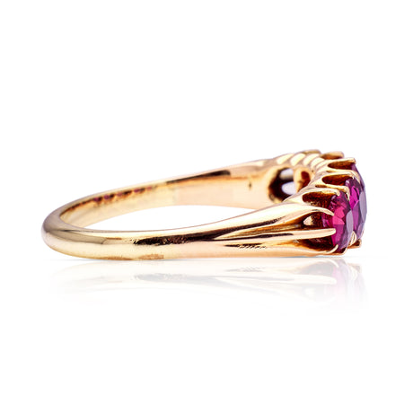 Antique, Edwardian Five Stone Ruby Ring, Yellow Gold