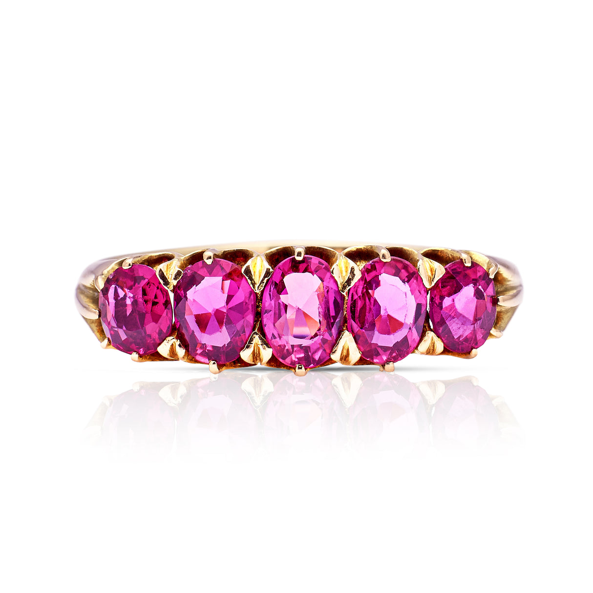 Antique, Edwardian five-stone ruby ring, yellow gold