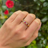 Antique, Ruby and Diamond Five-Stone Ring, 18ct Yellow Gold worn on hand