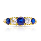 Antique, Edwardian Sapphire and Diamond Five-Stone Ring, 18ct Yellow Gold