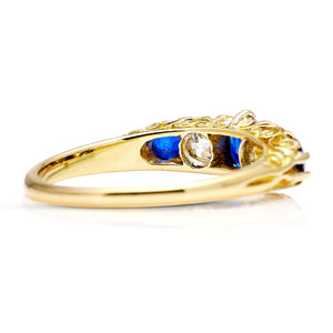 Antique, Edwardian sapphire and diamond five-stone ring