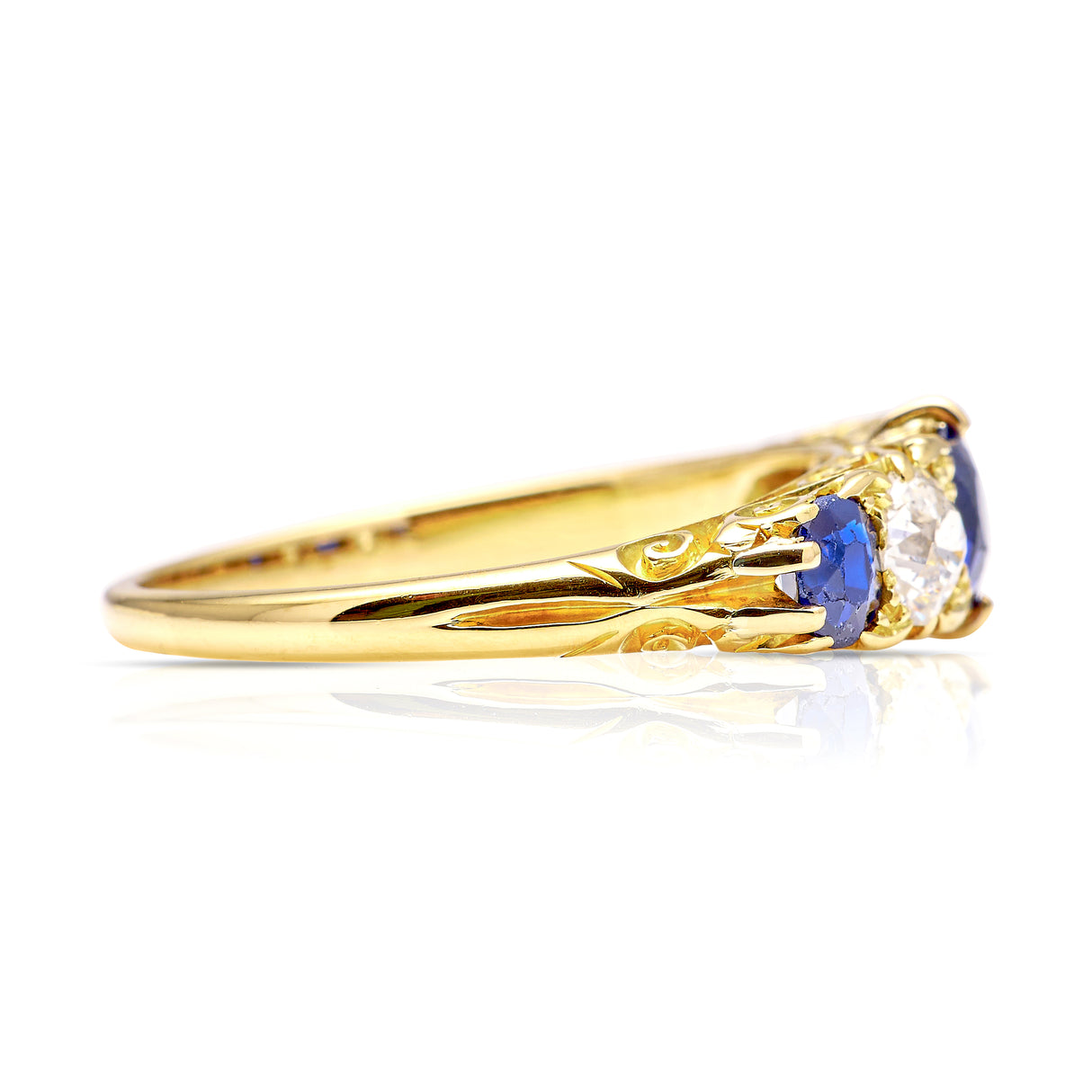 Antique, Edwardian Sapphire and Diamond Five-Stone Ring, 18ct Yellow Gold