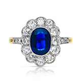Antique royal blue sapphire and diamond cluster engagement ring, circa 1900