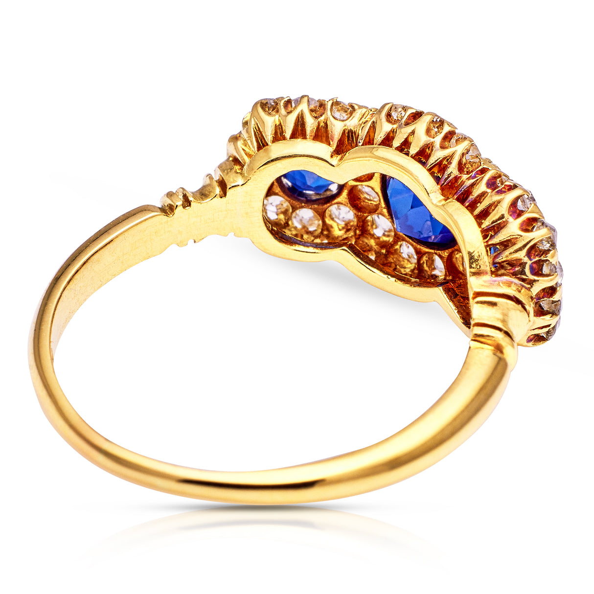 Edwardian, Sapphire and Diamond Triple Cluster Engagement Ring, 18ct Yellow Gold. Other.