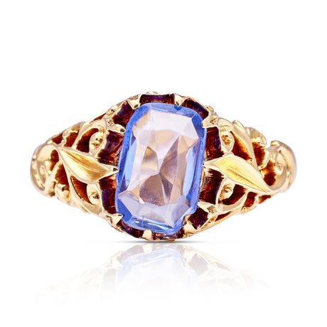 Antique, Victorian Ceylon Sapphire Ring, 18ct Yellow Gold front view
