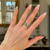 Antique, Single-Stone Turquoise Gypsy Ring, 18ct Yellow Gold worn on hand. 