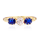 Antique, Edwardian Diamond and Sapphire Engagement Ring, 18ct Yellow Gold front view