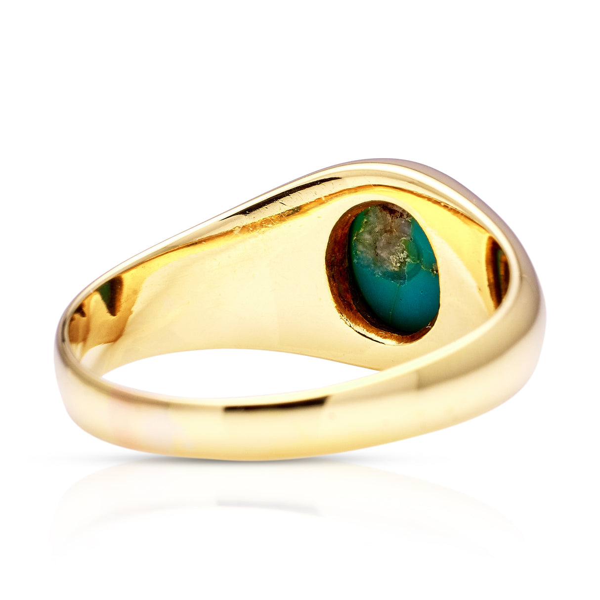 Antique, Single-Stone Turquoise Gypsy Ring, 18ct Yellow Gold rear view