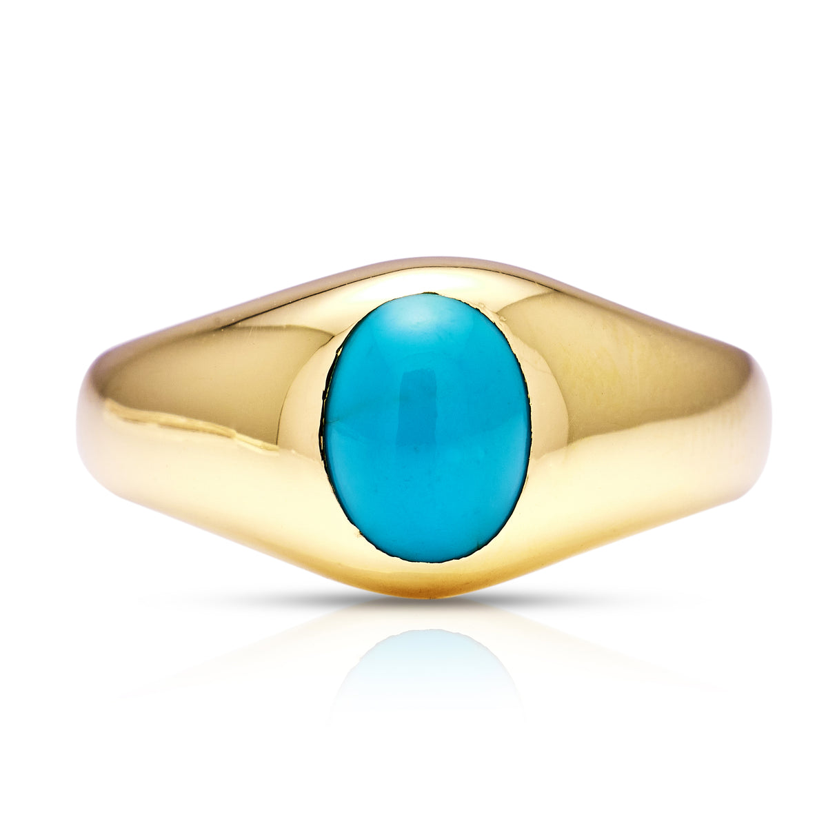 Antique, Single-Stone Turquoise Gypsy Ring, 18ct Yellow Gold front view