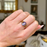 Antique, Victorian Ceylon Sapphire Ring, worn on closed hand. 