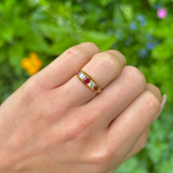 Antique, Victorian Five Stone Ruby and Diamond Ring, 18ct Yellow Gold worn on hand.