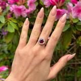 Antique, Victorian Garnet and Diamond Cluster Ring, 15ct yellow gold worn on hand