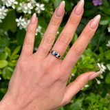 Antique, Victorian Sapphire and Diamond Three-Stone Ring, 18ct Yellow Gold worn on hand.