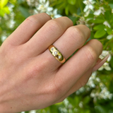 Antique, Victorian Three-Stone Diamond Gypsy Ring, 18ct Yellow Gold worn on hand.