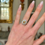 Antique, Victorian Yellow Sapphire and Diamond Ring, worn on hand.