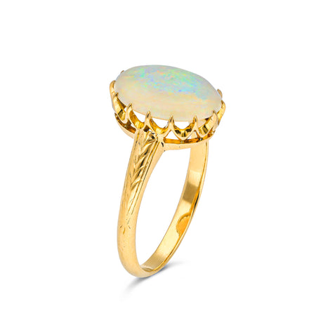 Antique, Victorian cabochon white Australian opal ring, 18ct yellow gold