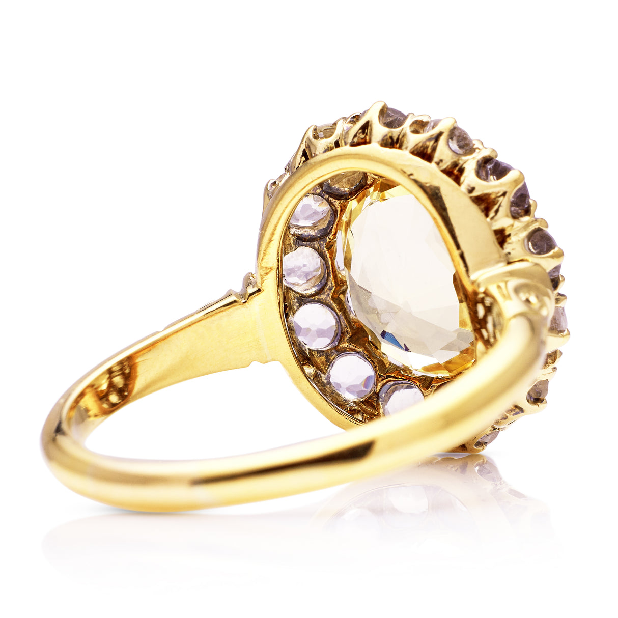 Antique, Victorian, Yellow and White Sapphire Cluster Ring, 18ct Yellow Gold. Back of the ring.