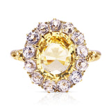 Antique, Victorian, Yellow and White Sapphire Cluster Ring, 18ct Yellow Gold. Front image.