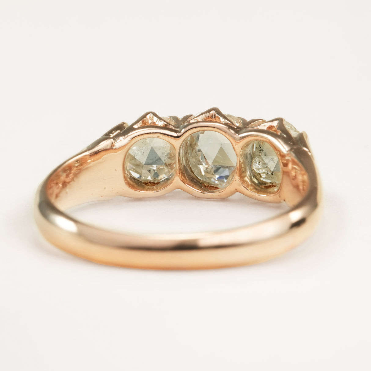 Antique, Victorian rose-cut diamond three-stone engagement ring