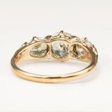 Antique Victorian three-stone with cushion-cut and pear-cut diamonds ring