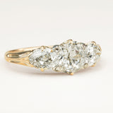 Antique Victorian three-stone with cushion-cut and pear-cut diamonds ring