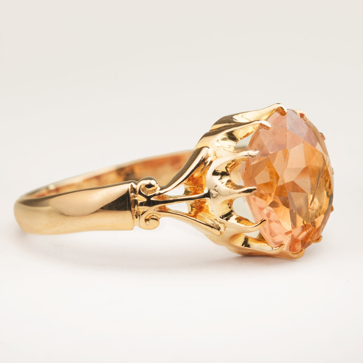 Antique, Victorian peach tourmaline solitaire ring