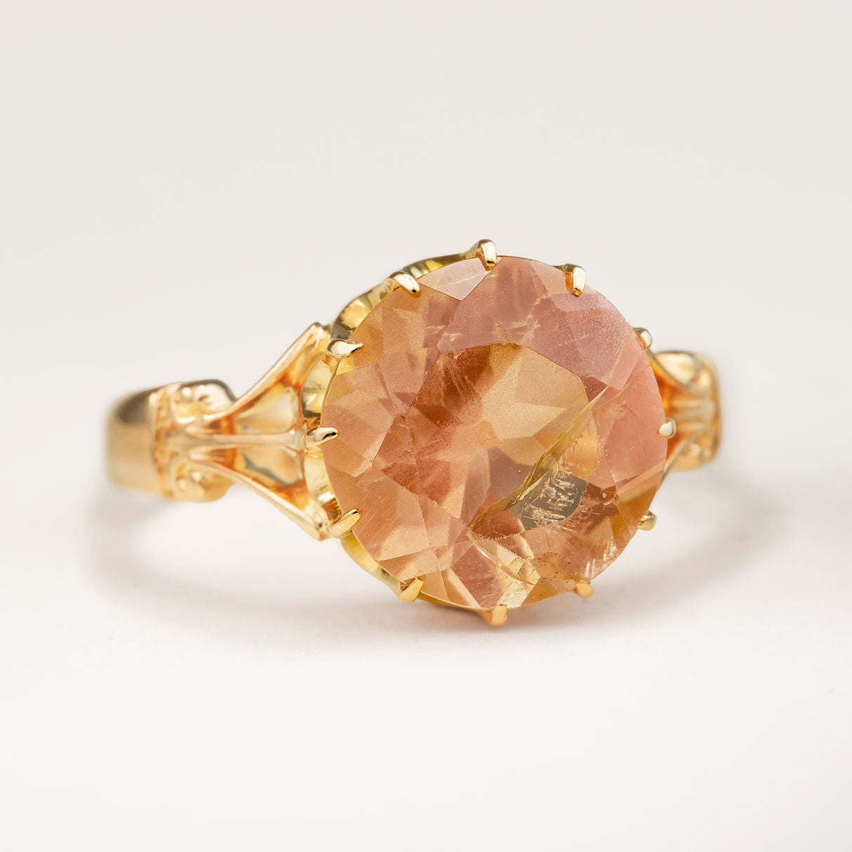 Antique, Victorian peach tourmaline solitaire ring