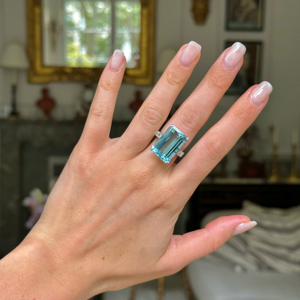 Vintage, 16ct Aquamarine and Diamond Cocktail Ring, 18ct White Gold