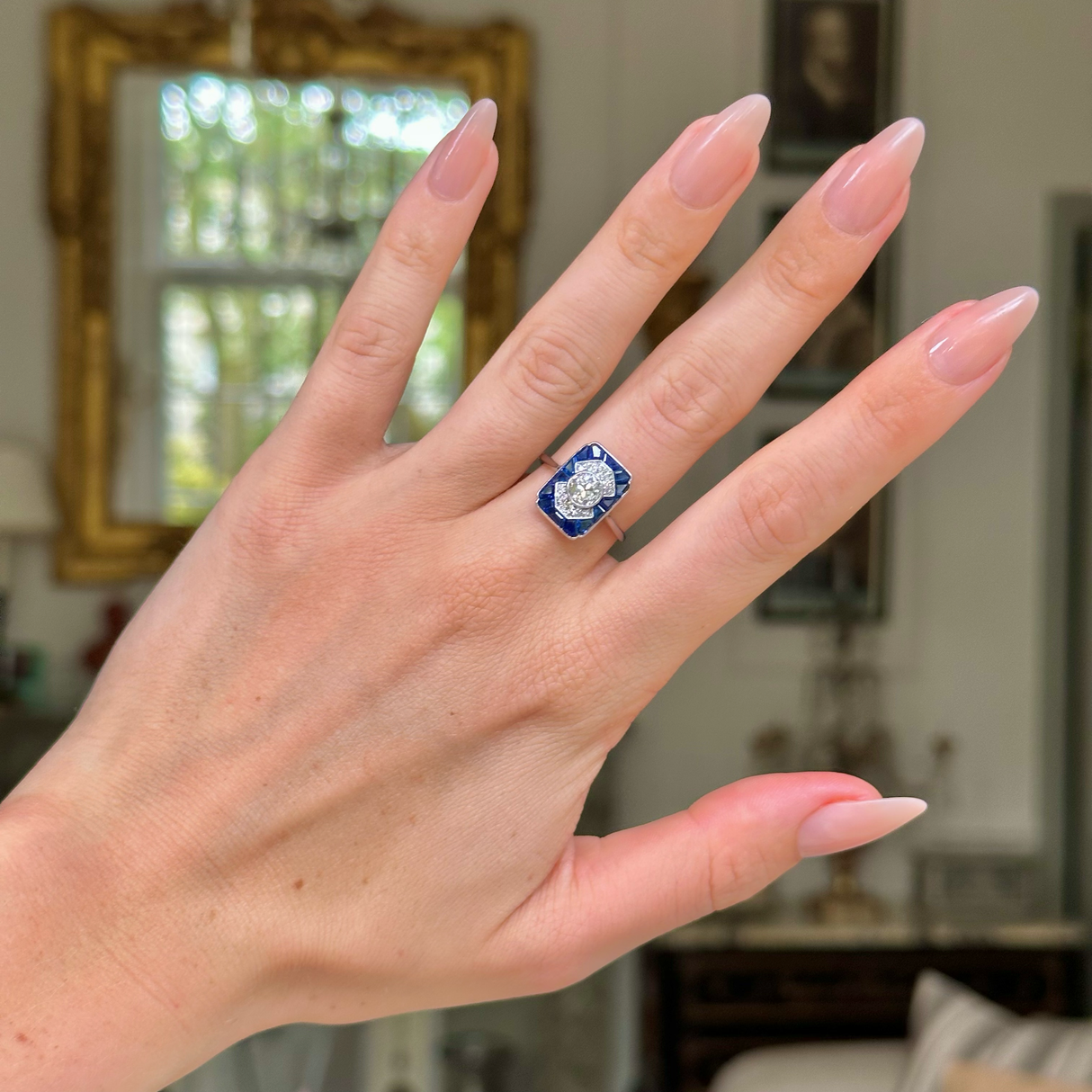 A Rare Art Deco Sapphire and Diamond Ring, Platinum