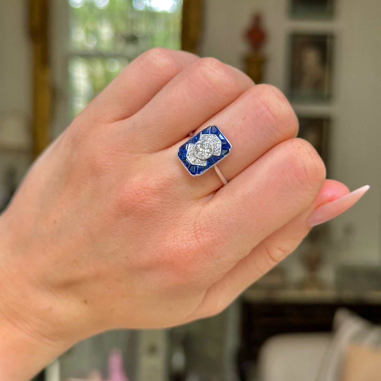 A rare Art Deco sapphire & diamond ring, platinum