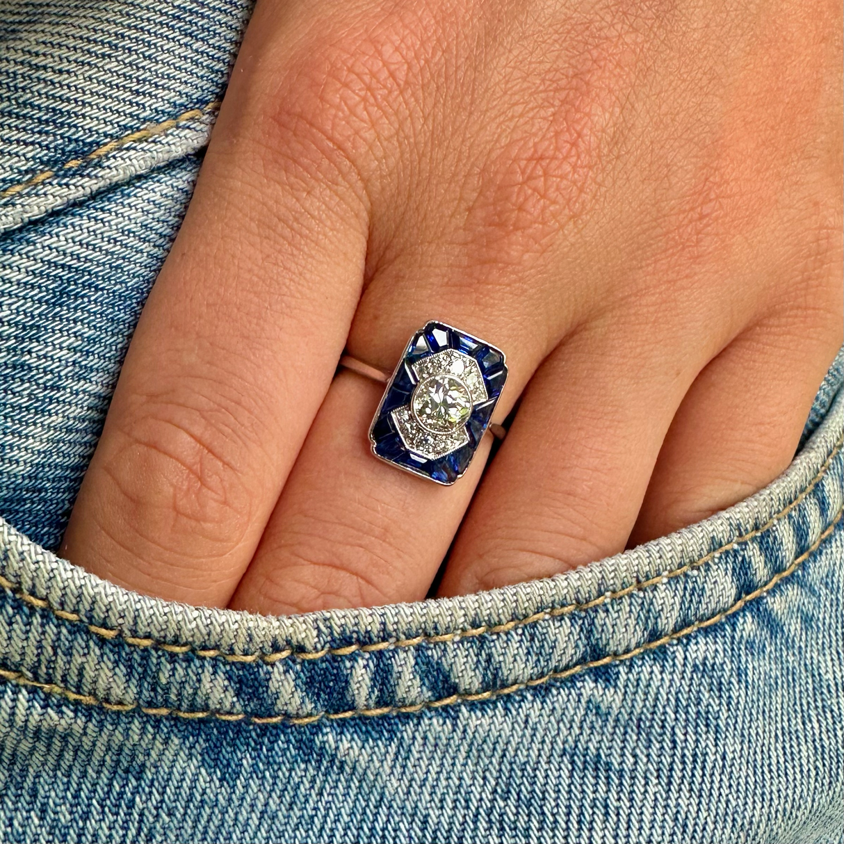 A rare Art Deco sapphire & diamond ring, platinum